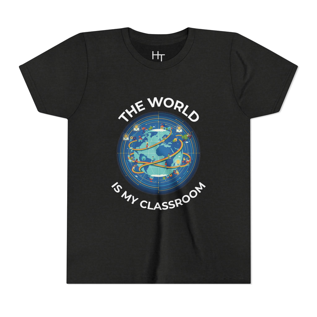 Youth T‑Shirt — "The World Is My Classroom" Globe Tee for Young Explorers