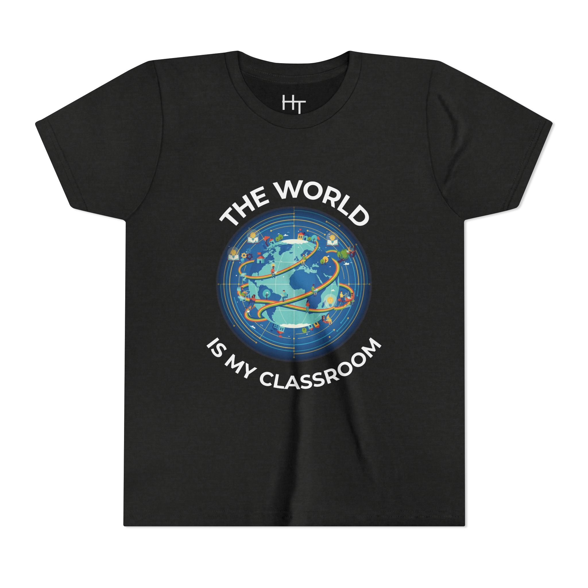 Youth T‑Shirt — "The World Is My Classroom" Globe Tee for Young Explorers