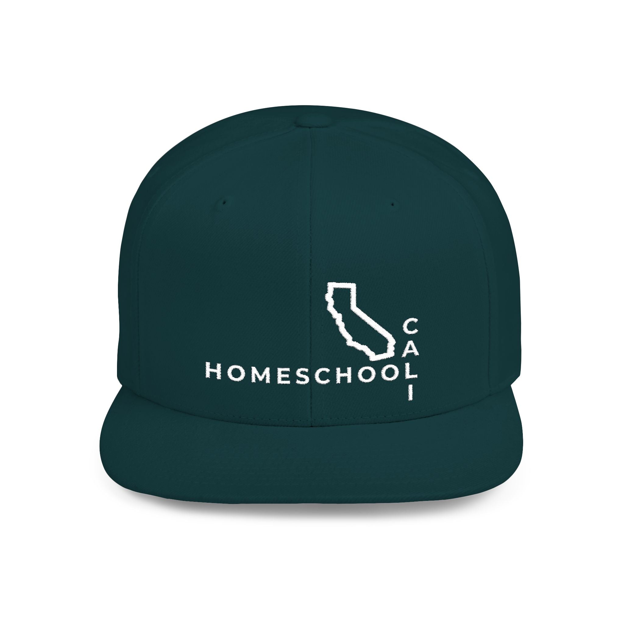 California Homeschool Flat Bill Snapback Hat (WHITE embroidery)