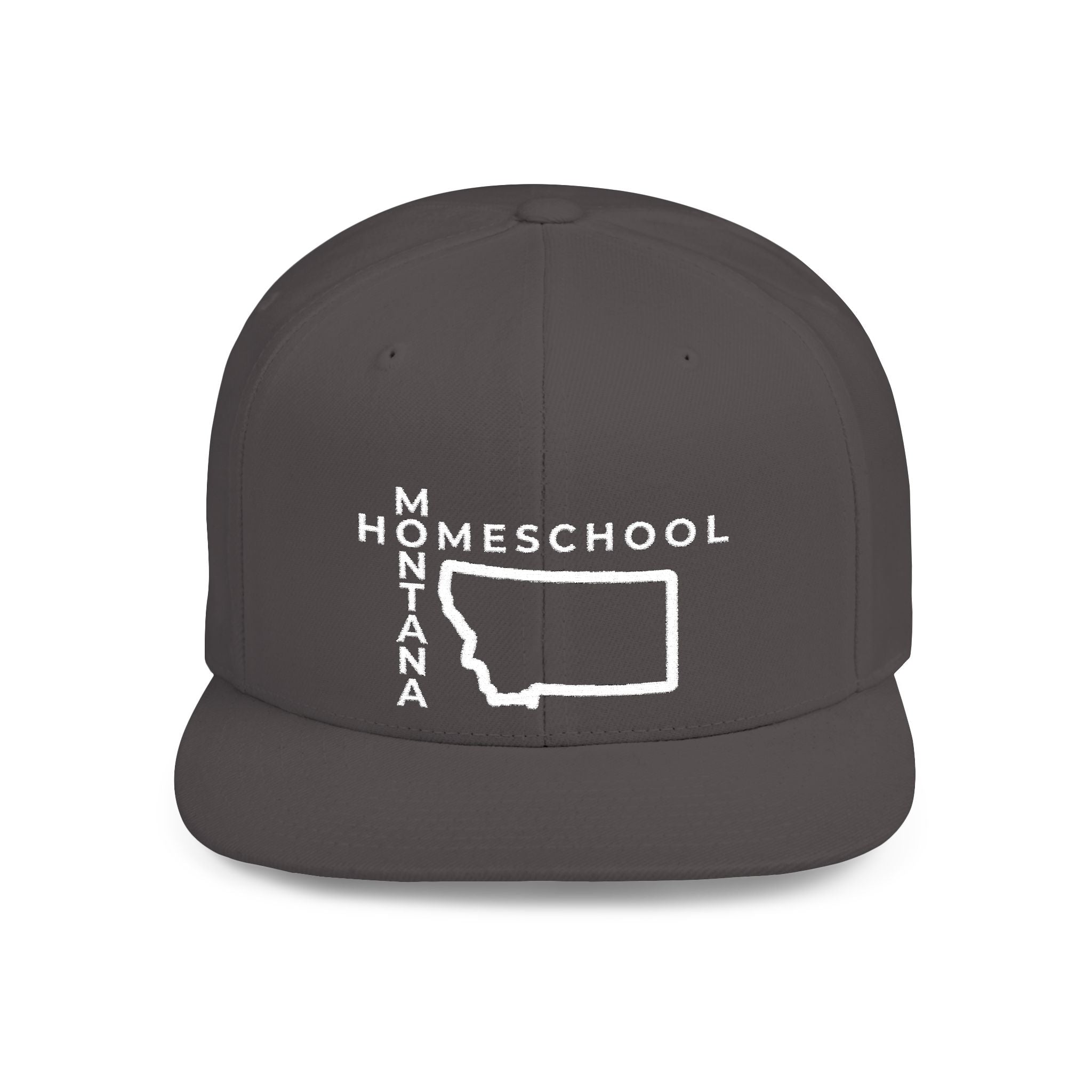 Montana Homeschool Flat Bill Snapback Hat (WHITE embroidery)