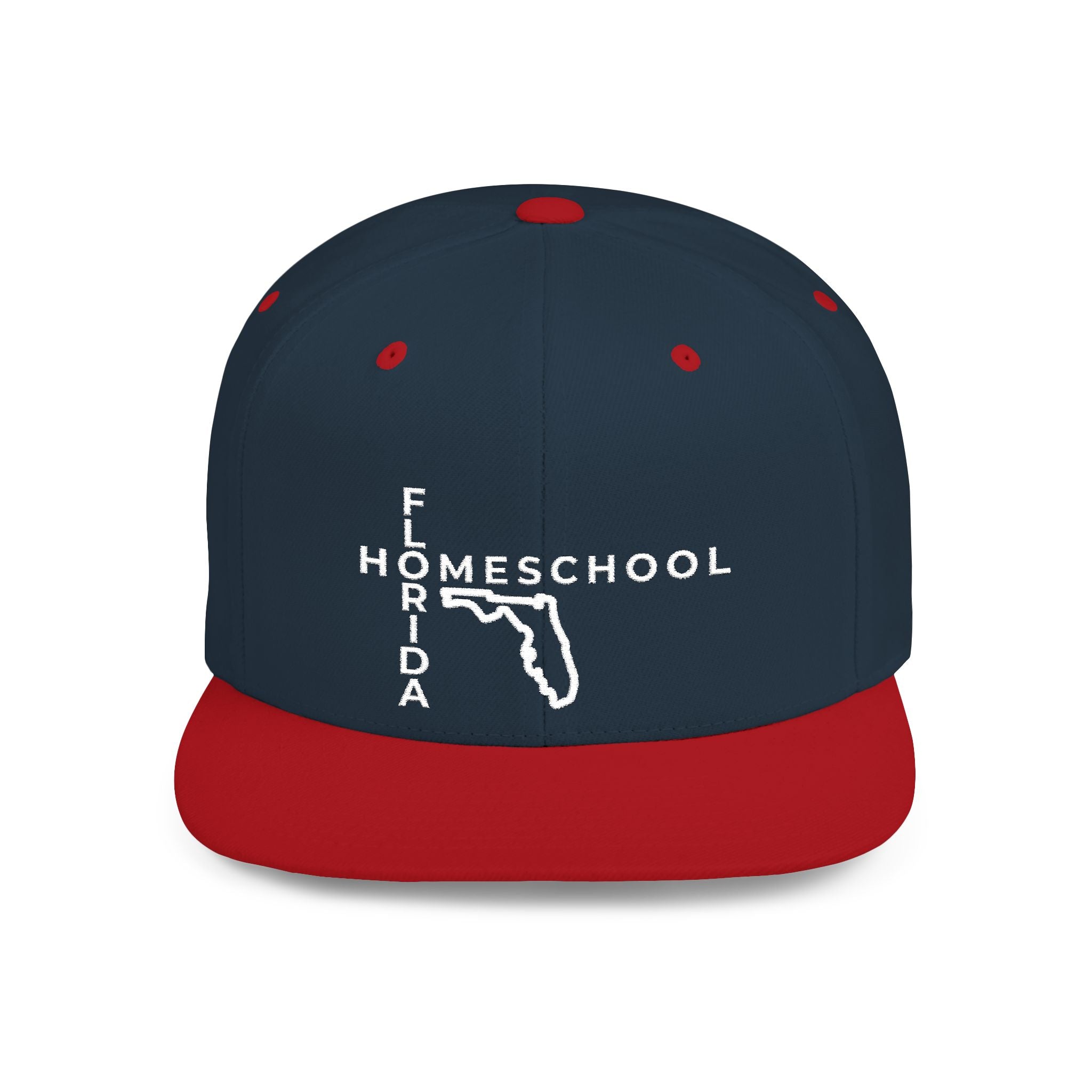 Florida Homeschool Flat Bill Snapback Hat (WHITE embroidery)