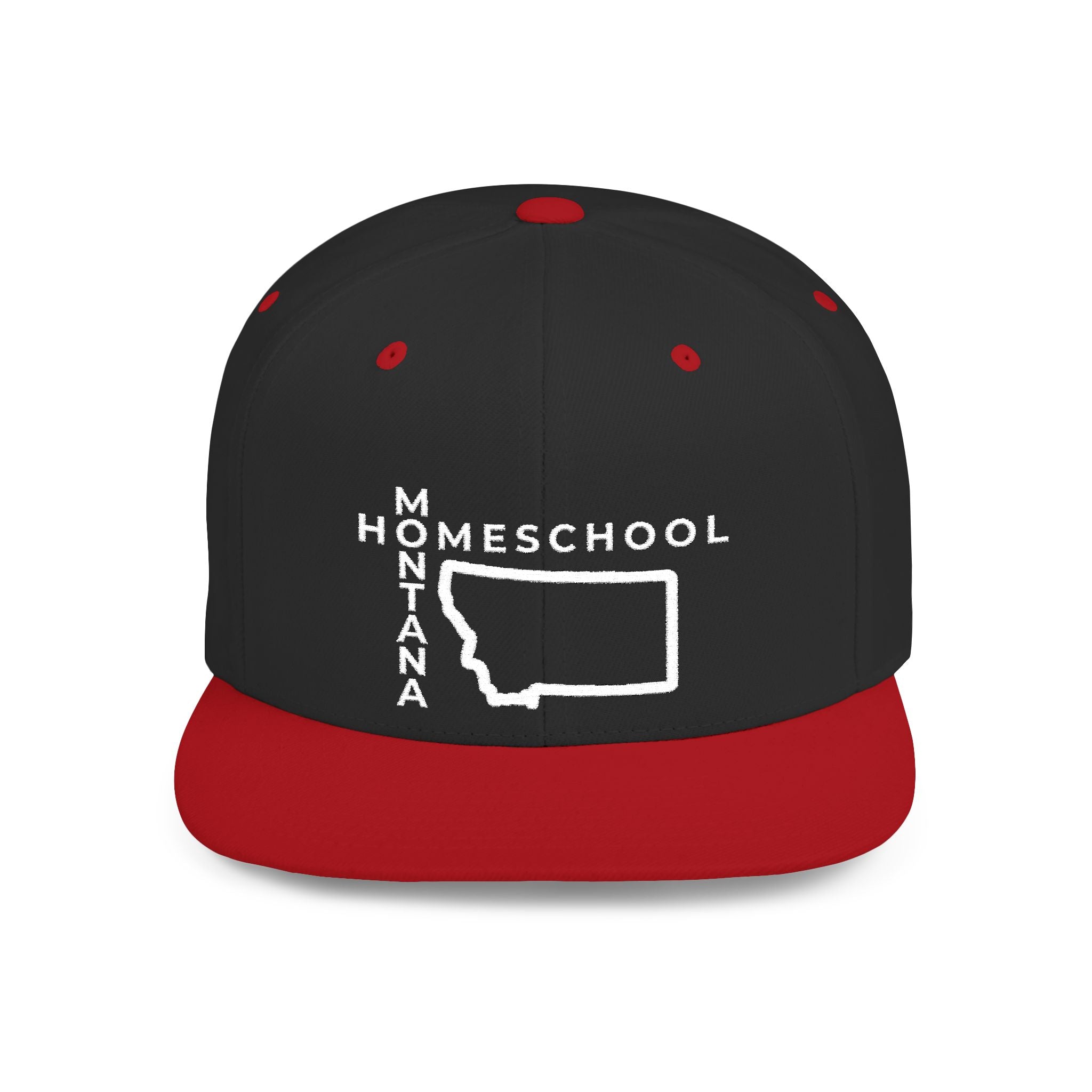 Montana Homeschool Flat Bill Snapback Hat (WHITE embroidery)