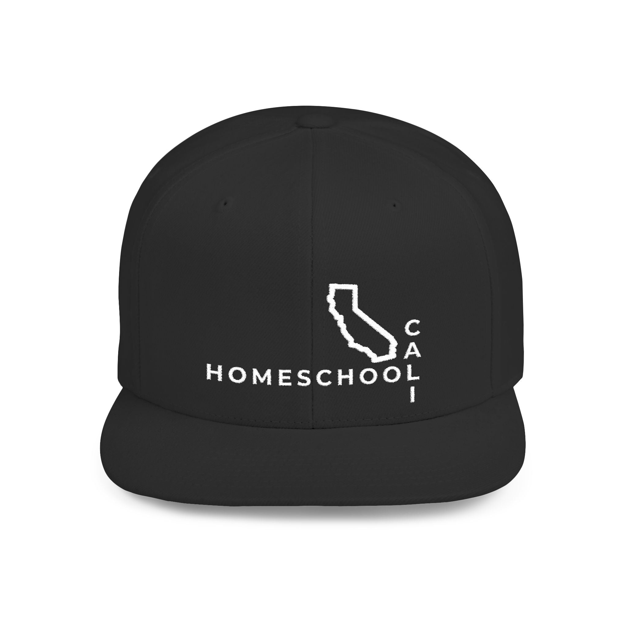 California Homeschool Flat Bill Snapback Hat (WHITE embroidery)