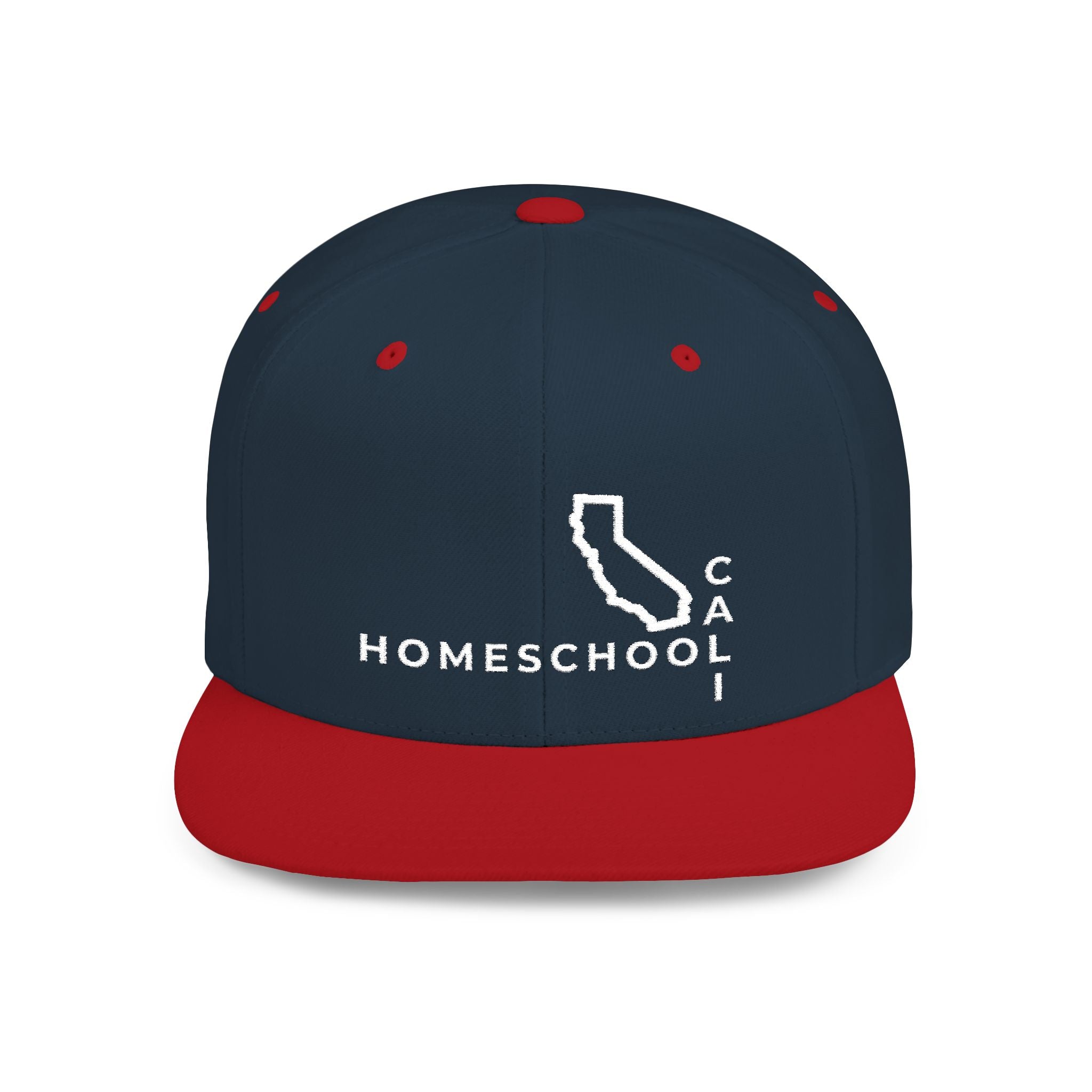 California Homeschool Flat Bill Snapback Hat (WHITE embroidery)