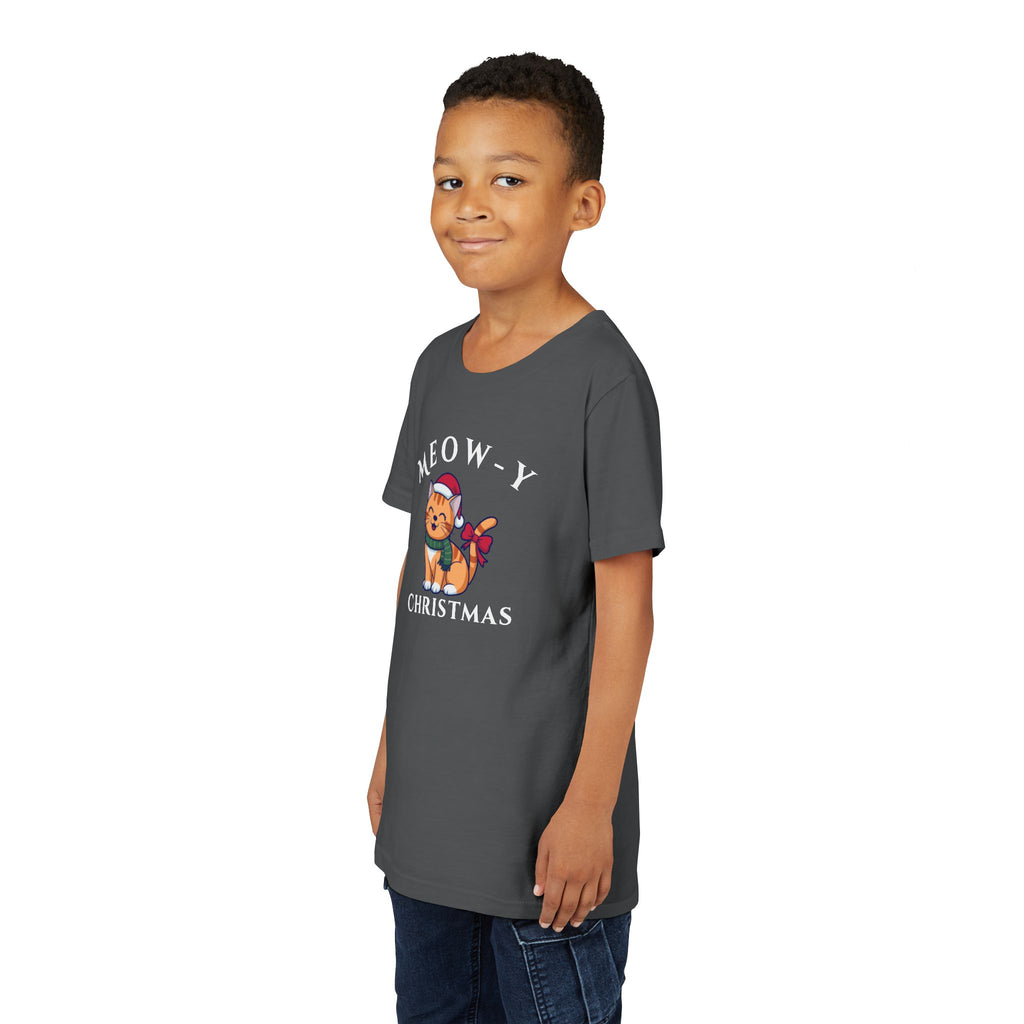 Youth Tee - "Meow-y Christmas" Cute Cat Kids Holiday T-Shirt
