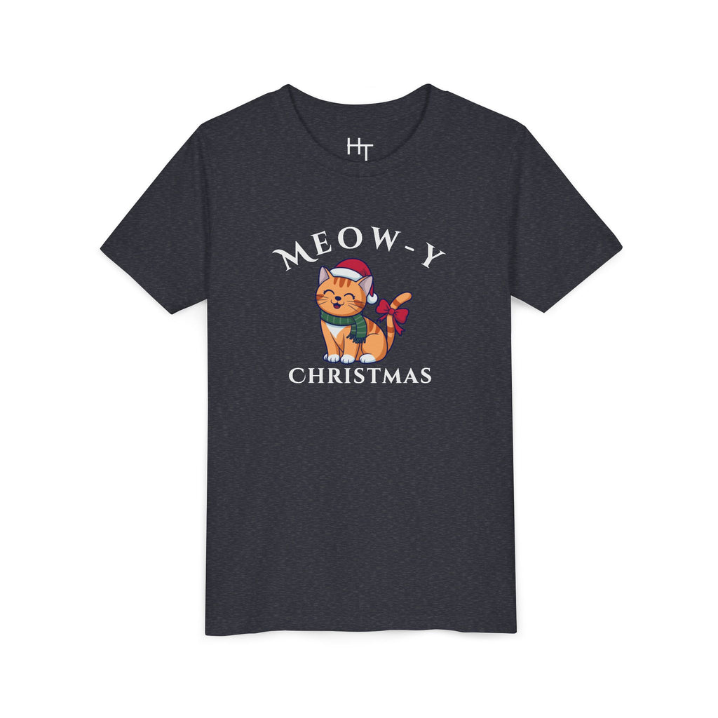 Youth Tee - "Meow-y Christmas" Cute Cat Kids Holiday T-Shirt