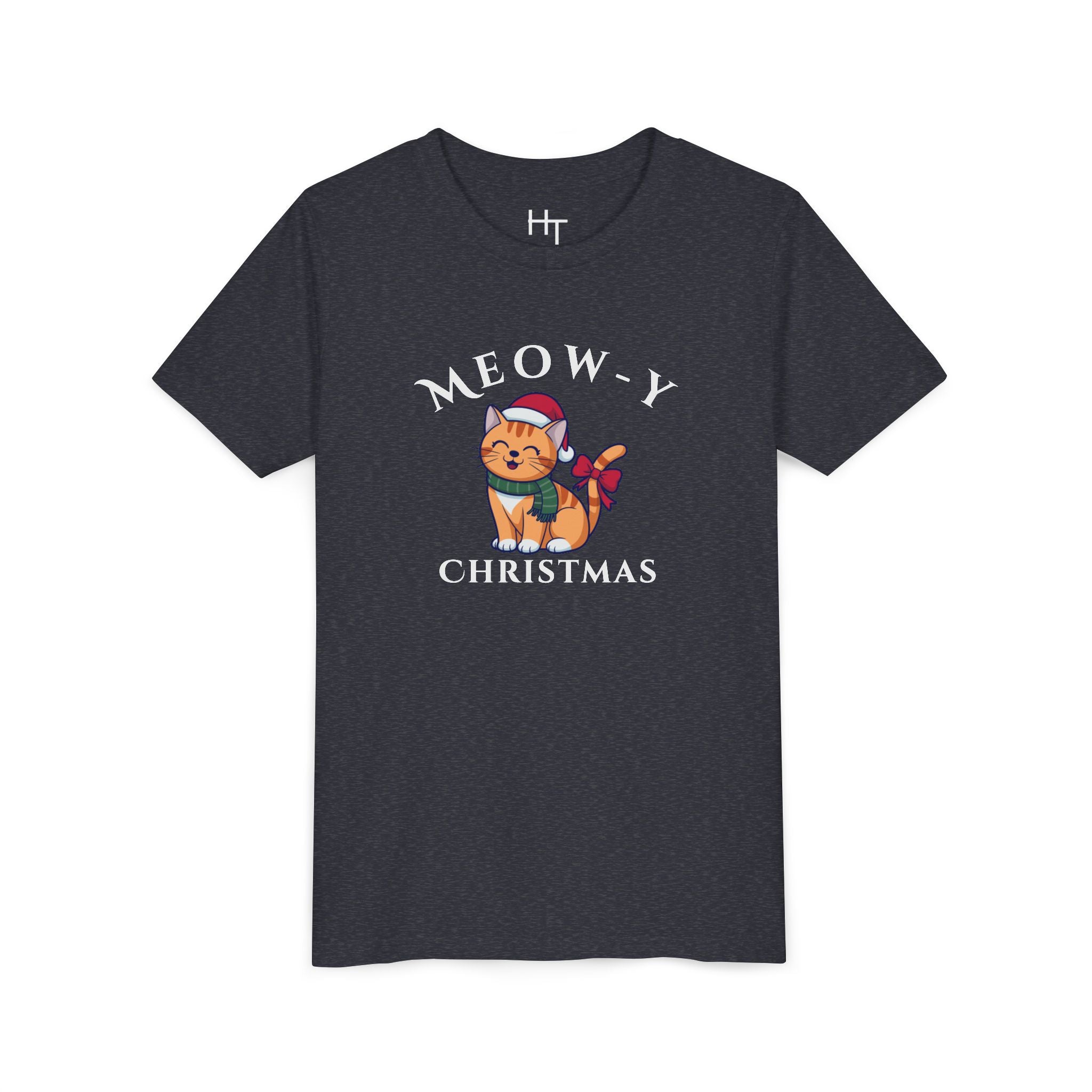Youth Tee - "Meow-y Christmas" Cute Cat Kids Holiday T-Shirt