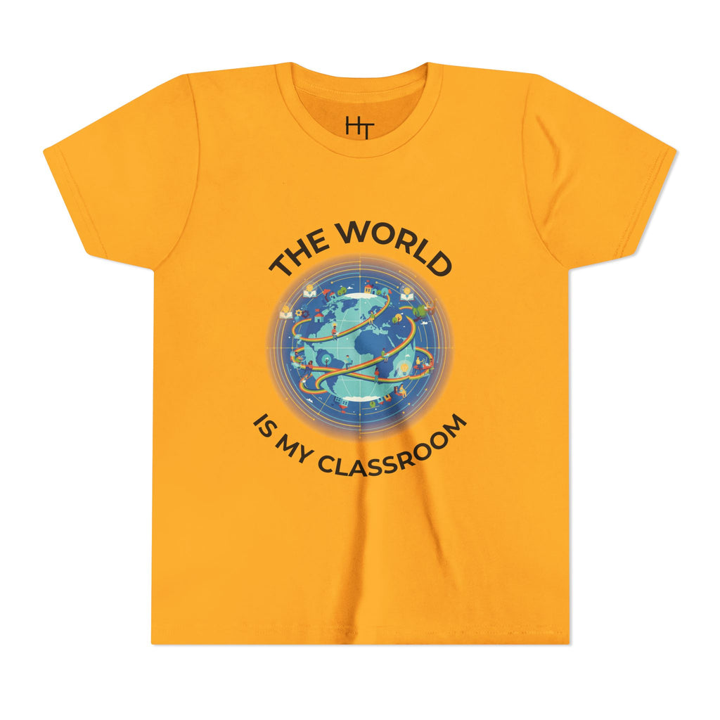 Youth T‑Shirt — "The World Is My Classroom" Globe Tee for Young Explorers