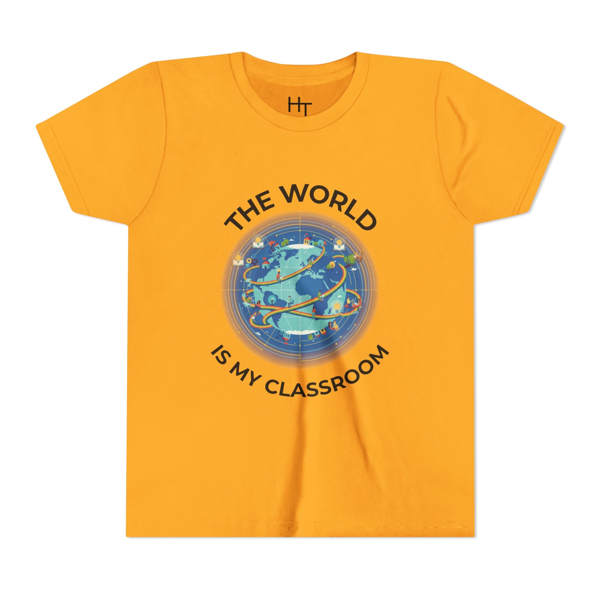 Youth T‑Shirt — "The World Is My Classroom" Globe Tee for Young Explorers