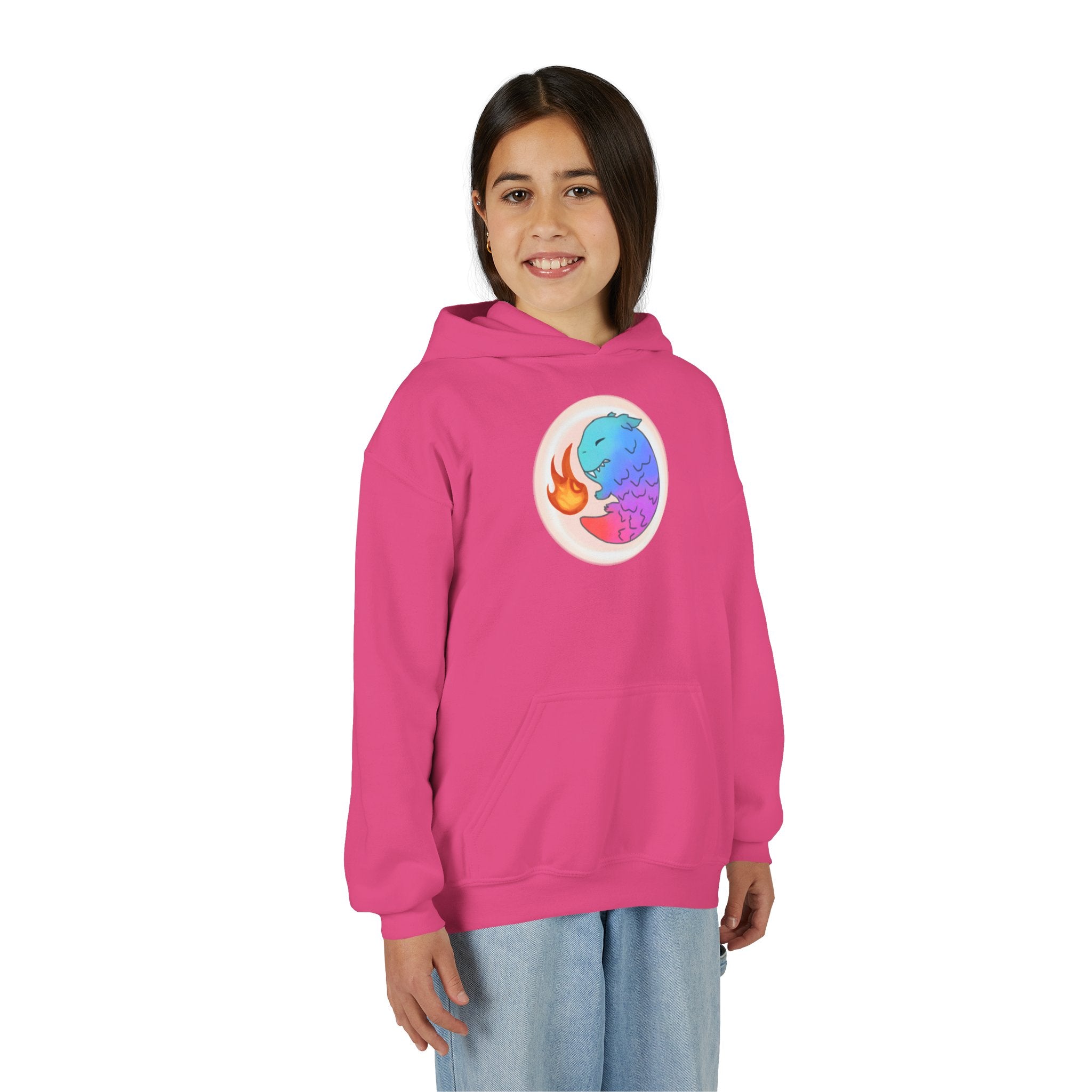 Youth Hoodie — Colorful Fire-Breathing Dragon Graphic