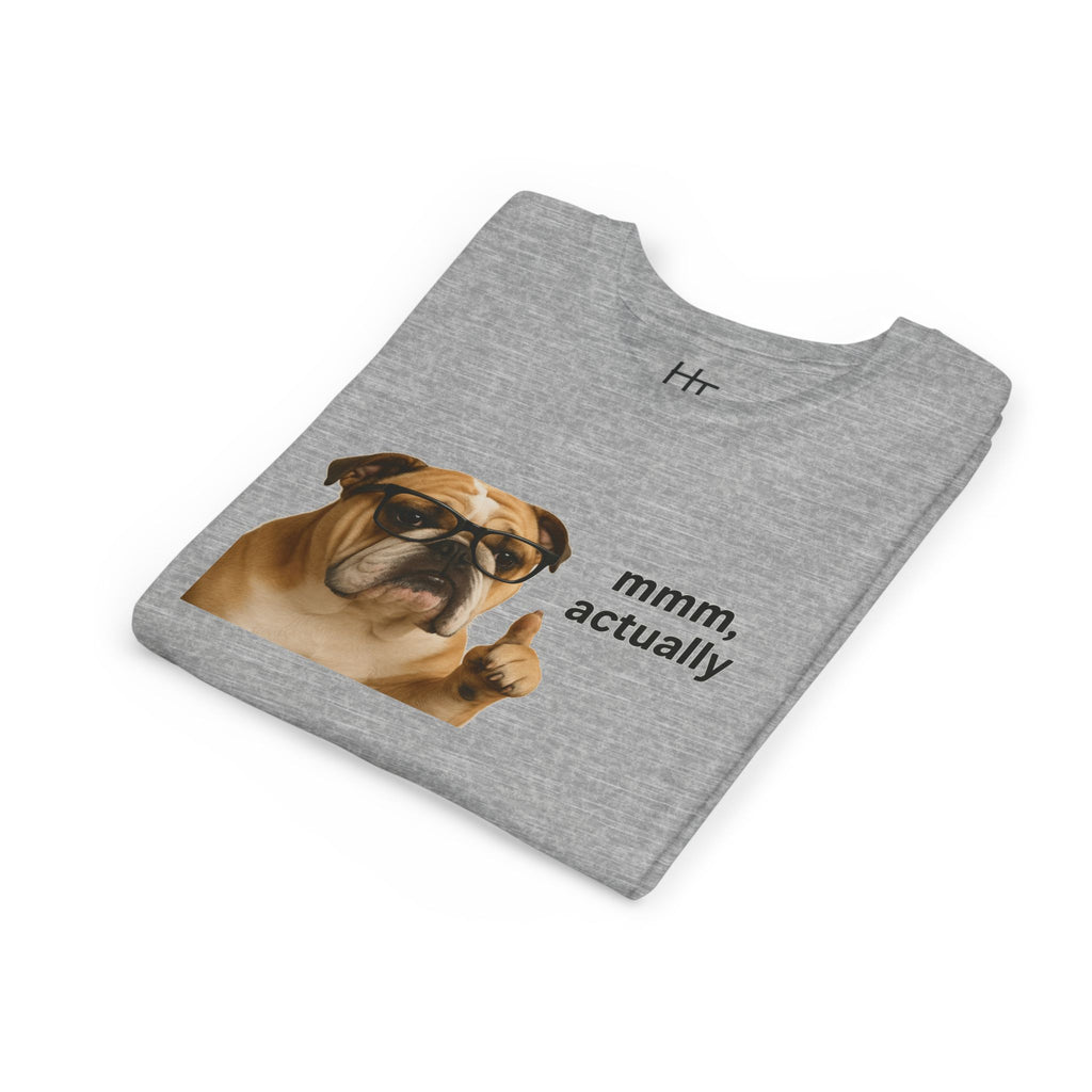 Youth Tee — Funny Bulldog Graphic “mmm, actually” Kids Shirt