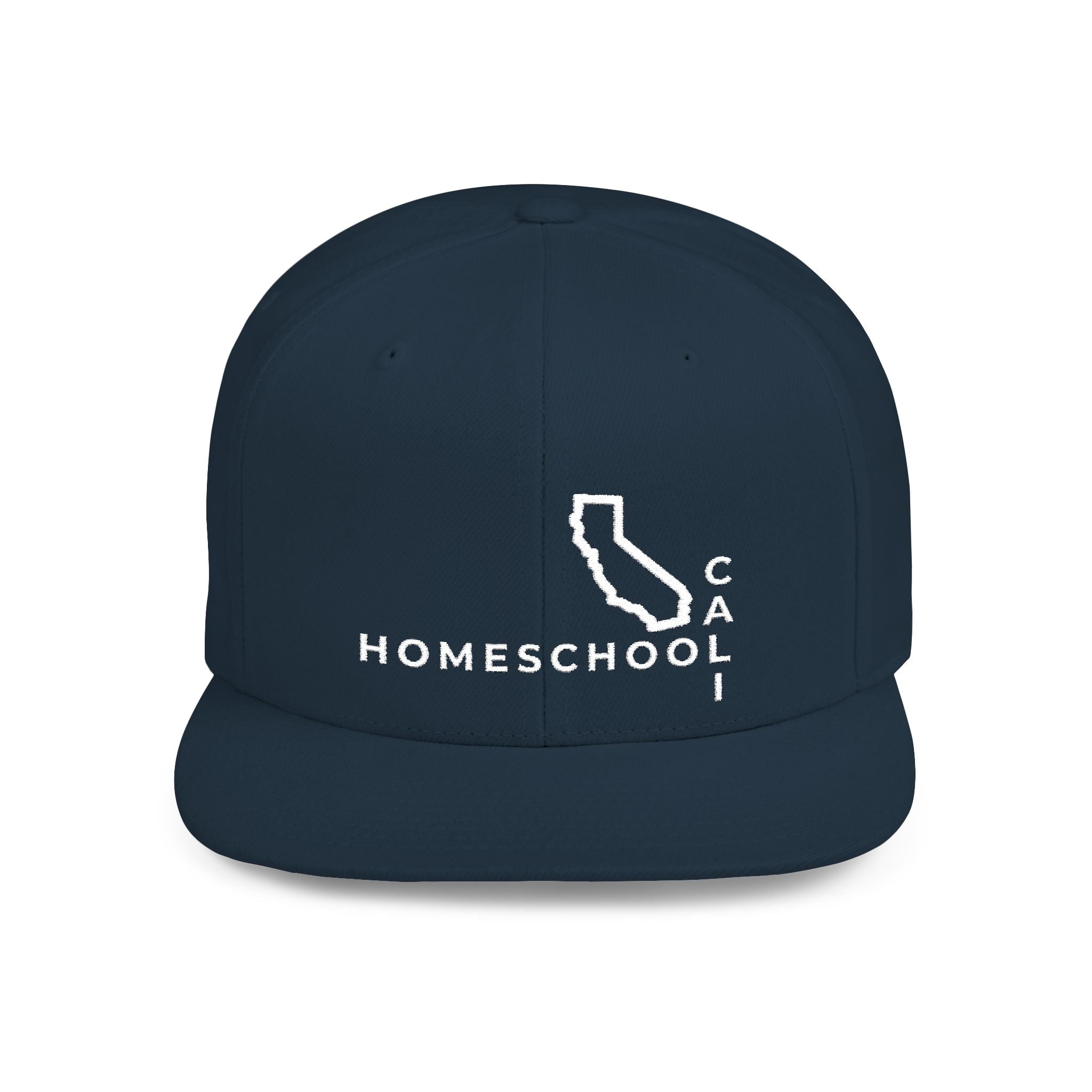 California Homeschool Flat Bill Snapback Hat (WHITE embroidery)