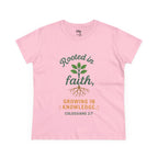 Rooted in Faith Women's Tee — "Growing in Knowledge" Colossians 2:7 Christian T-Shirt