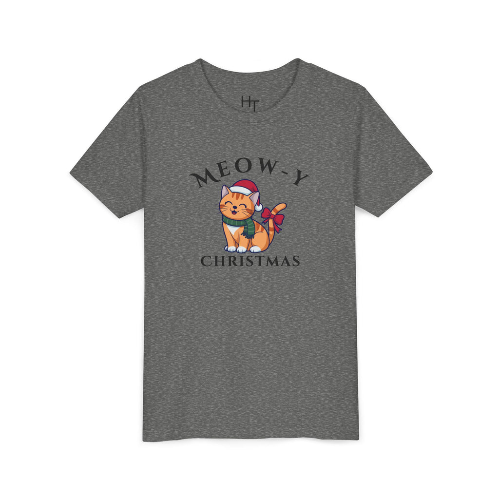 Youth Tee - "Meow-y Christmas" Cute Cat Kids Holiday T-Shirt