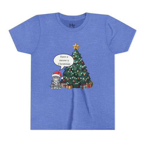 Youth Tee — "Have a Meowy Christmas" Cat & Christmas Tree Holiday Shirt