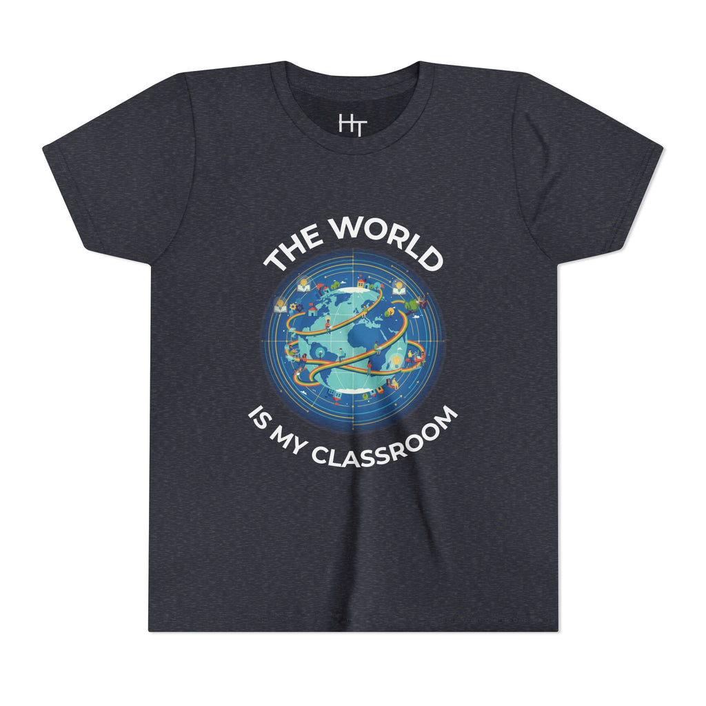 Youth T‑Shirt — "The World Is My Classroom" Globe Tee for Young Explorers