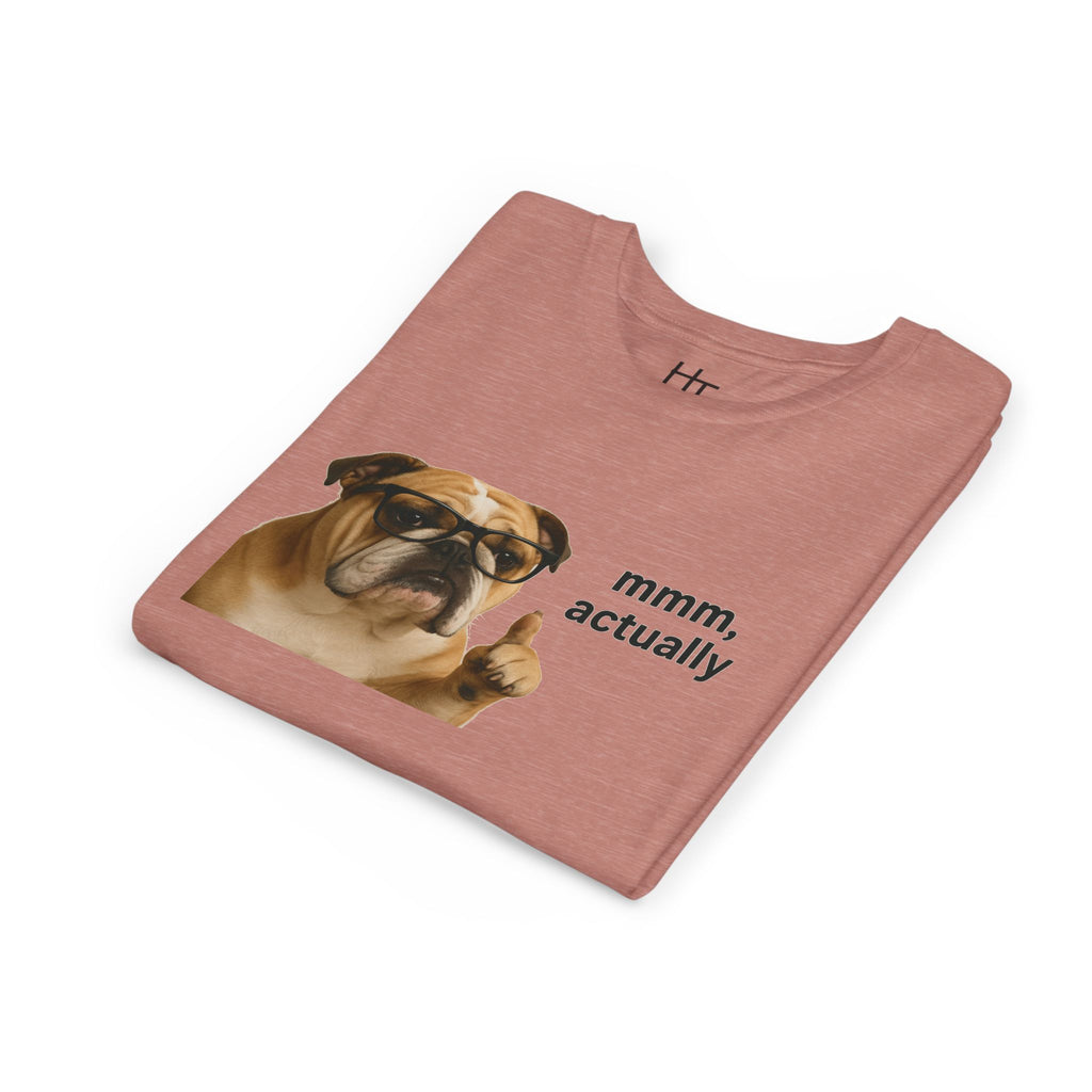 Youth Tee — Funny Bulldog Graphic “mmm, actually” Kids Shirt