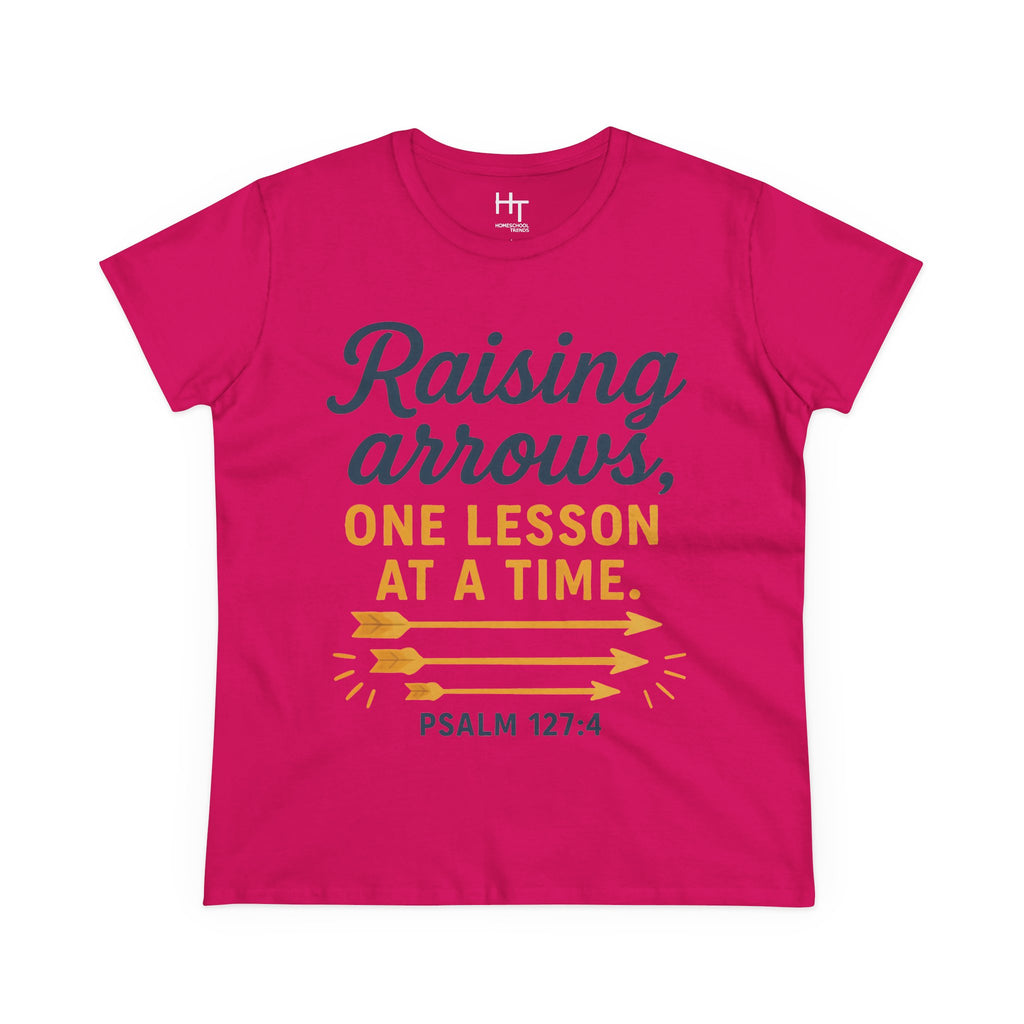Raising Arrows T-Shirt — "Raising arrows, one lesson at a time. Psalm 127:4" Faith Mom Tee