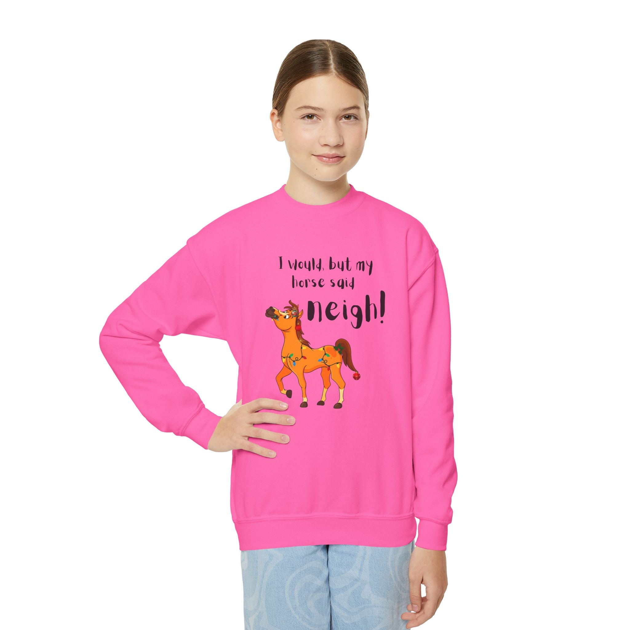 Youth Sweatshirt — 'I Would But My Horse Said Neigh' Cute Ornamental Horse
