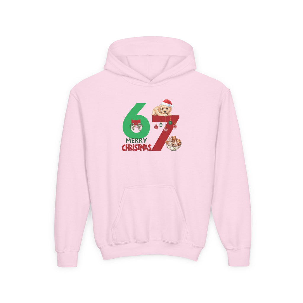 Youth Christmas Hoodie "67 Merry Christmas" Cute Santa Puppy Design