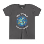 Youth T‑Shirt — "The World Is My Classroom" Globe Tee for Young Explorers