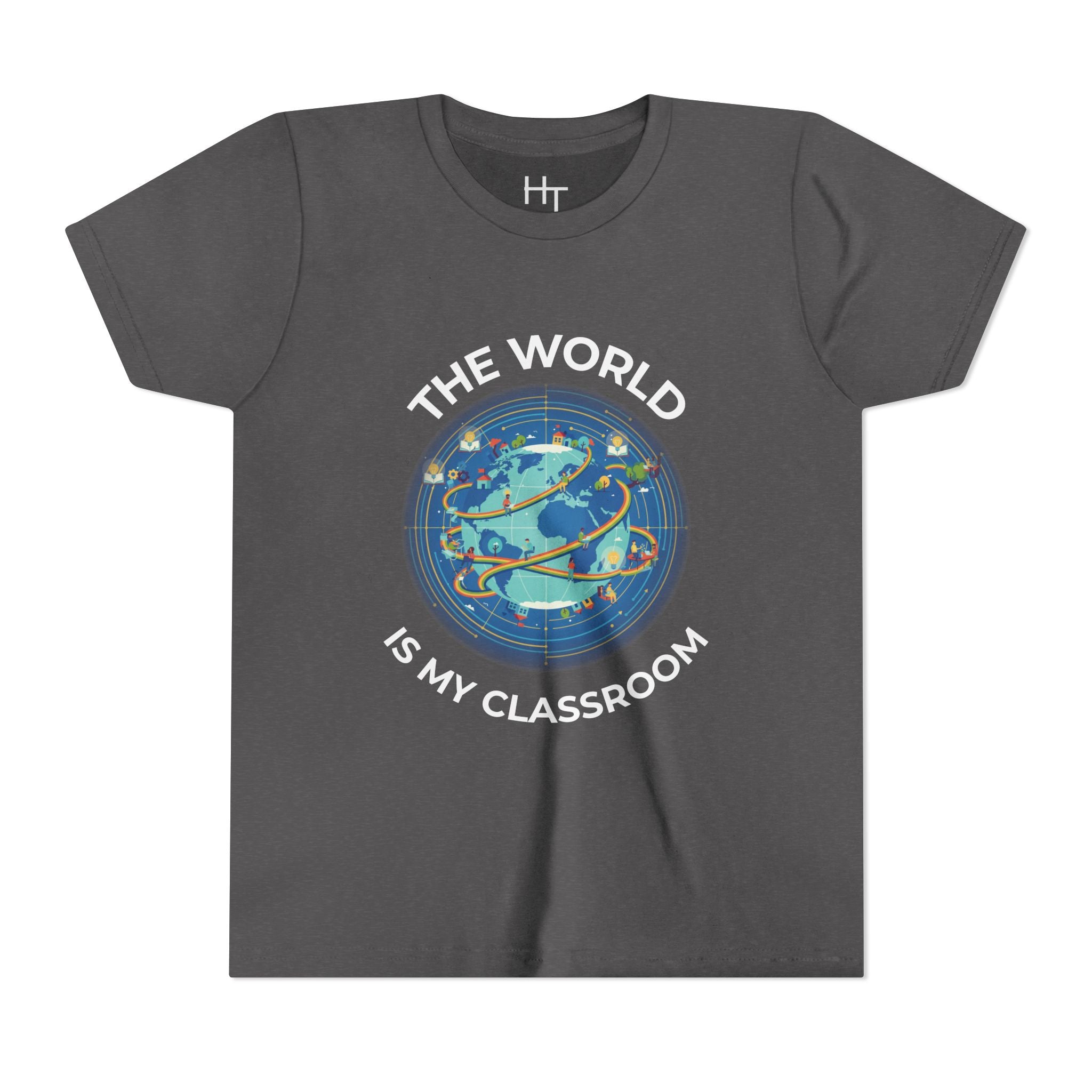 Youth T‑Shirt — "The World Is My Classroom" Globe Tee for Young Explorers