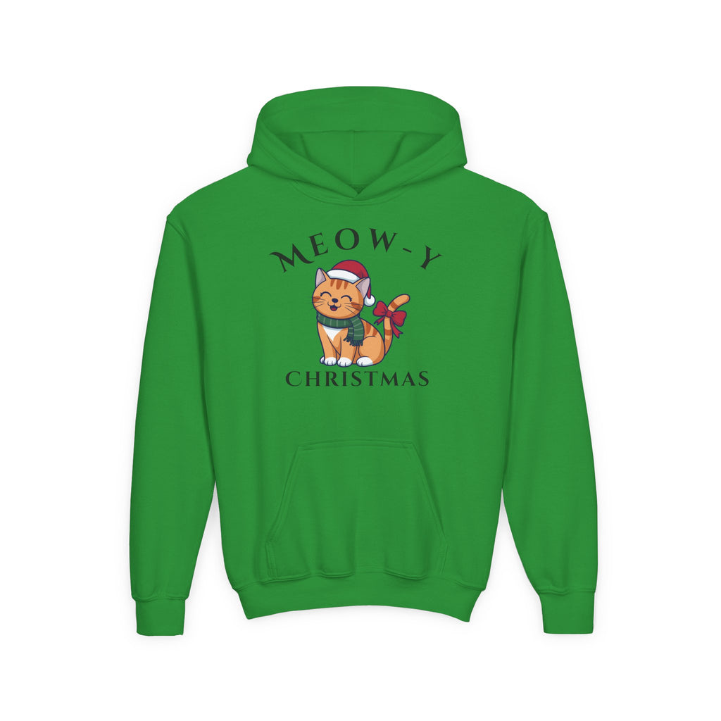 Meowy Christmas Youth Hoodie — Cute Cat Santa Holiday Sweatshirt