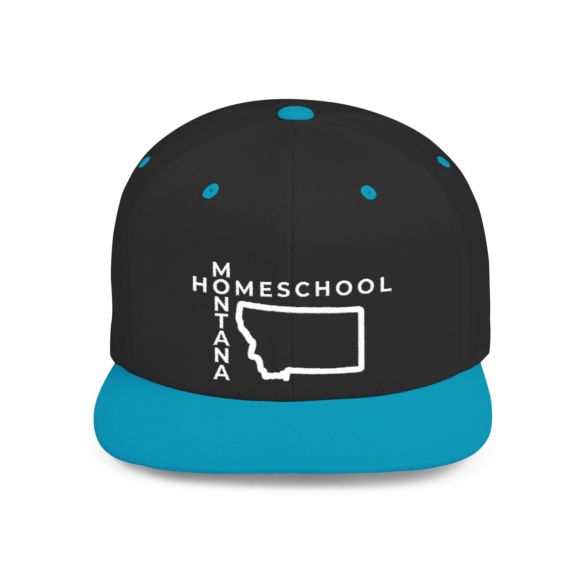 Montana Homeschool Flat Bill Snapback Hat (WHITE embroidery)