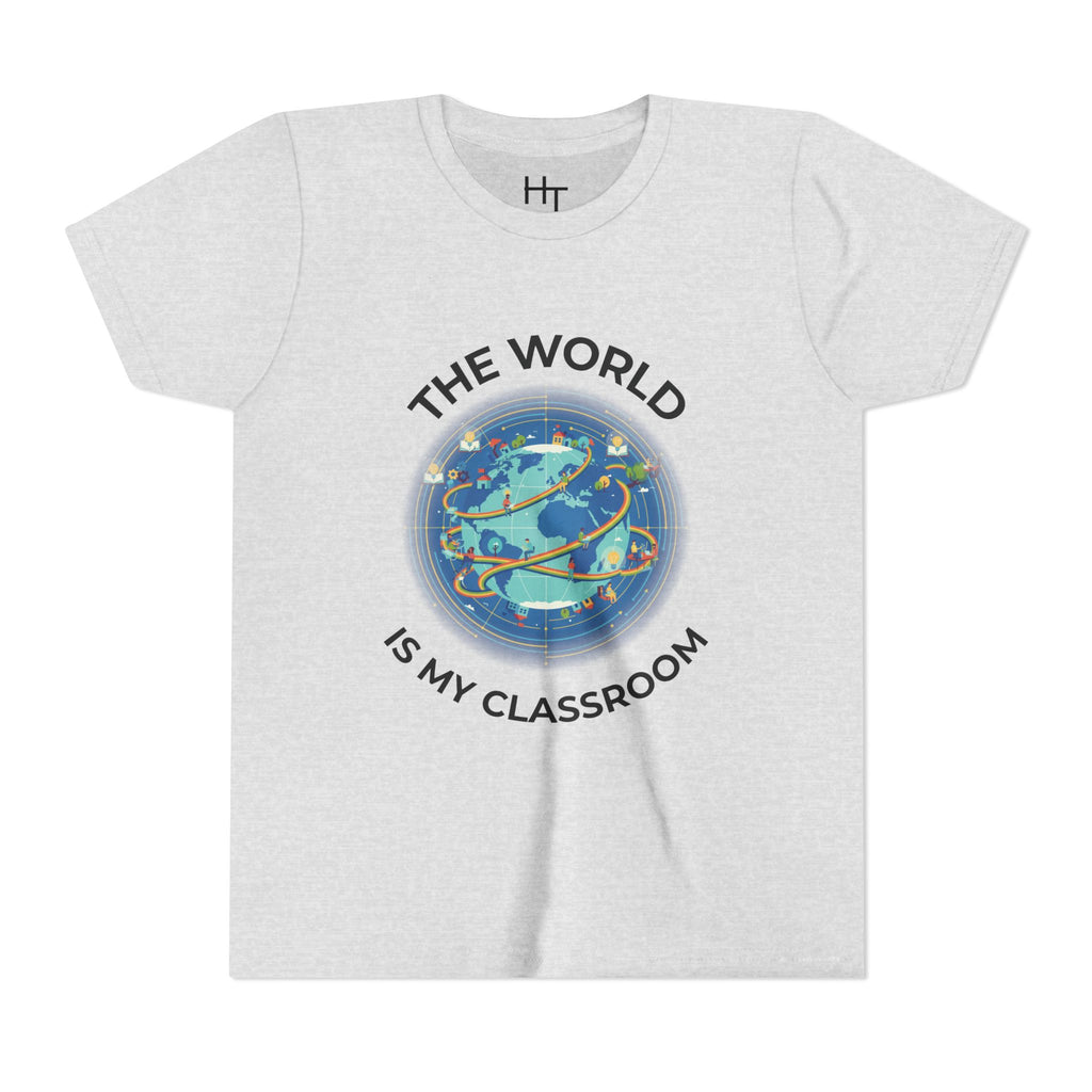 Youth T‑Shirt — "The World Is My Classroom" Globe Tee for Young Explorers