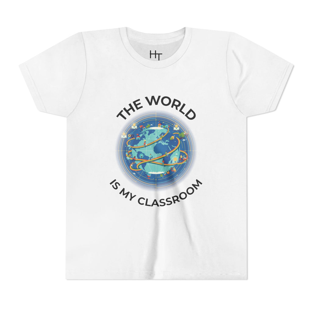 Youth T‑Shirt — "The World Is My Classroom" Globe Tee for Young Explorers