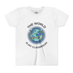 Youth T‑Shirt — "The World Is My Classroom" Globe Tee for Young Explorers