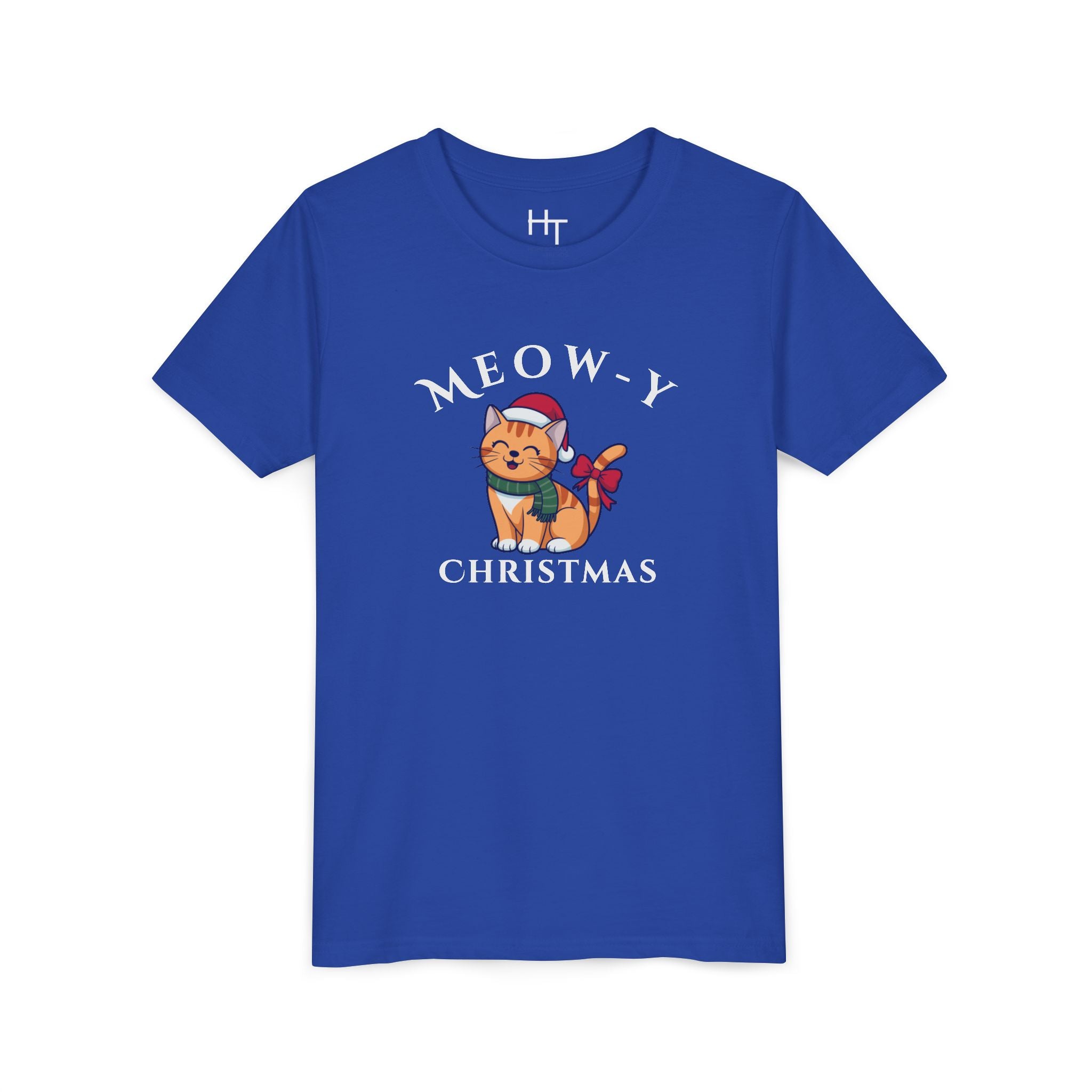 Youth Tee - "Meow-y Christmas" Cute Cat Kids Holiday T-Shirt