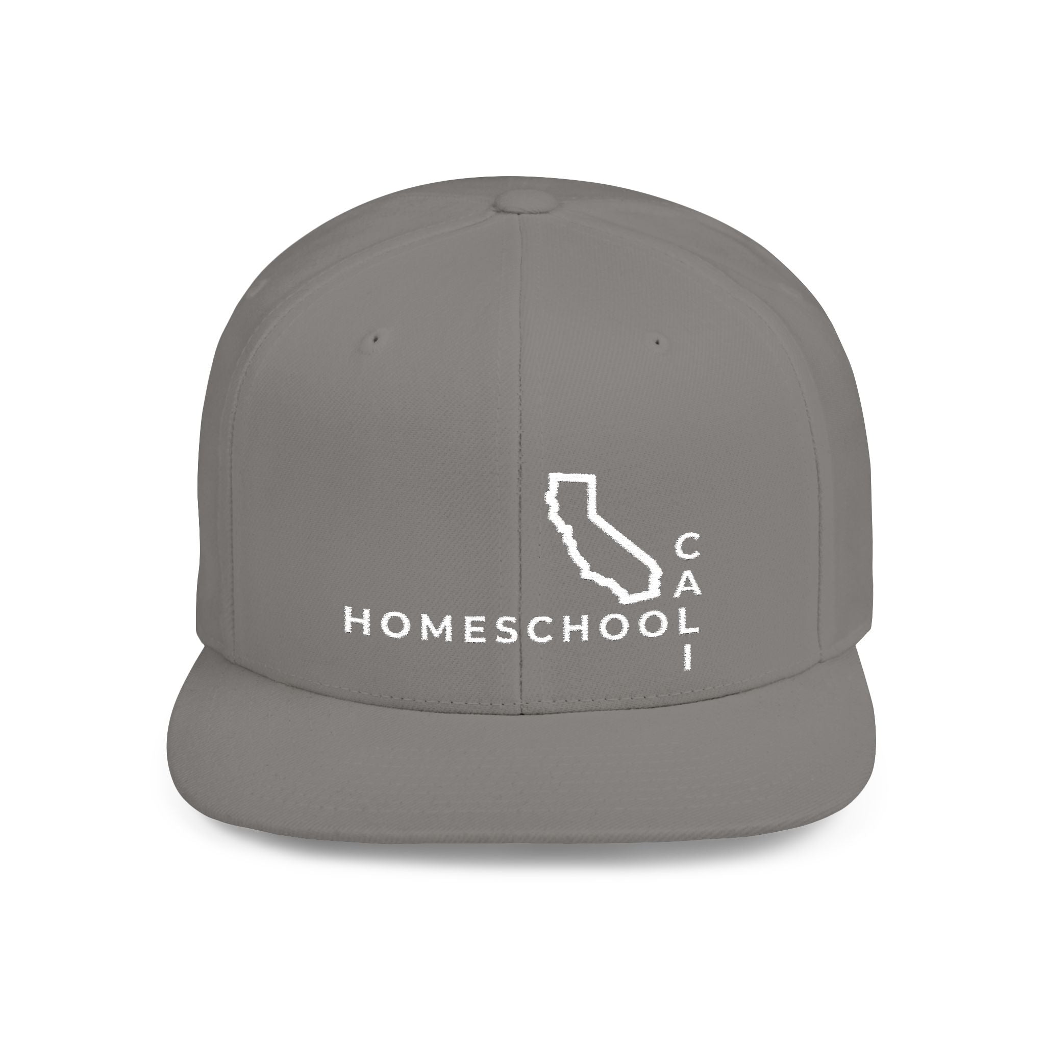 California Homeschool Flat Bill Snapback Hat (WHITE embroidery)