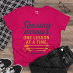 Raising Arrows T-Shirt — "Raising arrows, one lesson at a time. Psalm 127:4" Faith Mom Tee