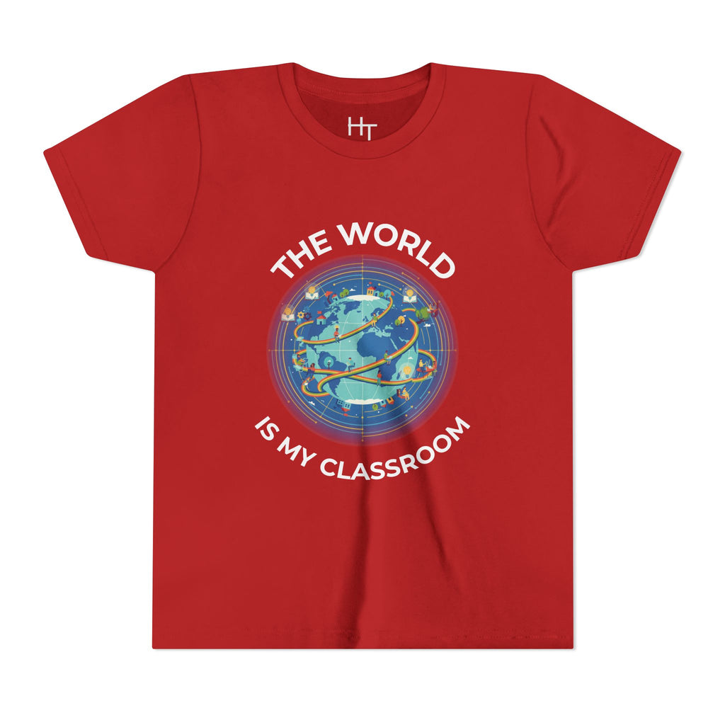 Youth T‑Shirt — "The World Is My Classroom" Globe Tee for Young Explorers