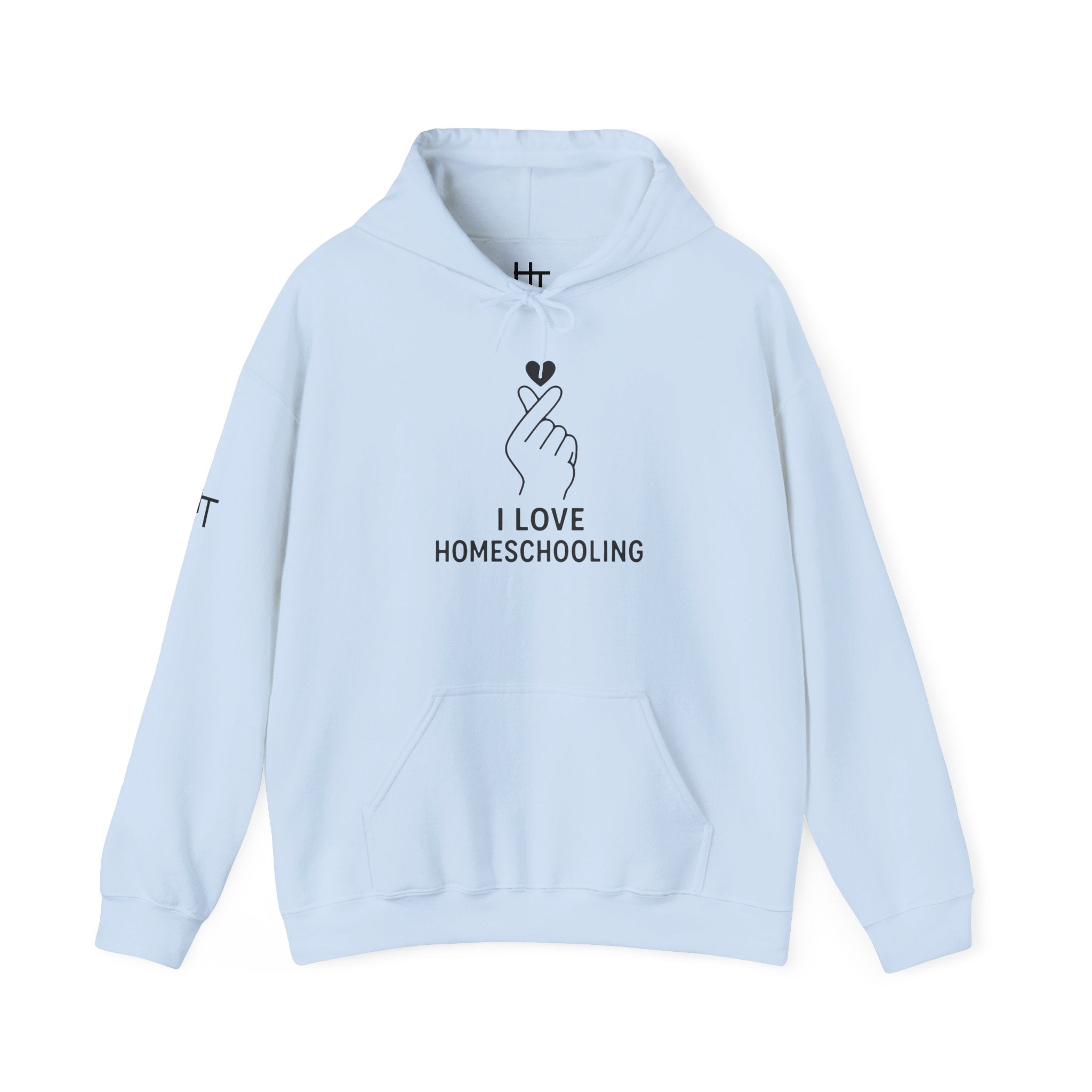 I Love Homeschooling Adult Hoodie — Minimal Heart Finger Design for Homeschool Students/Parents