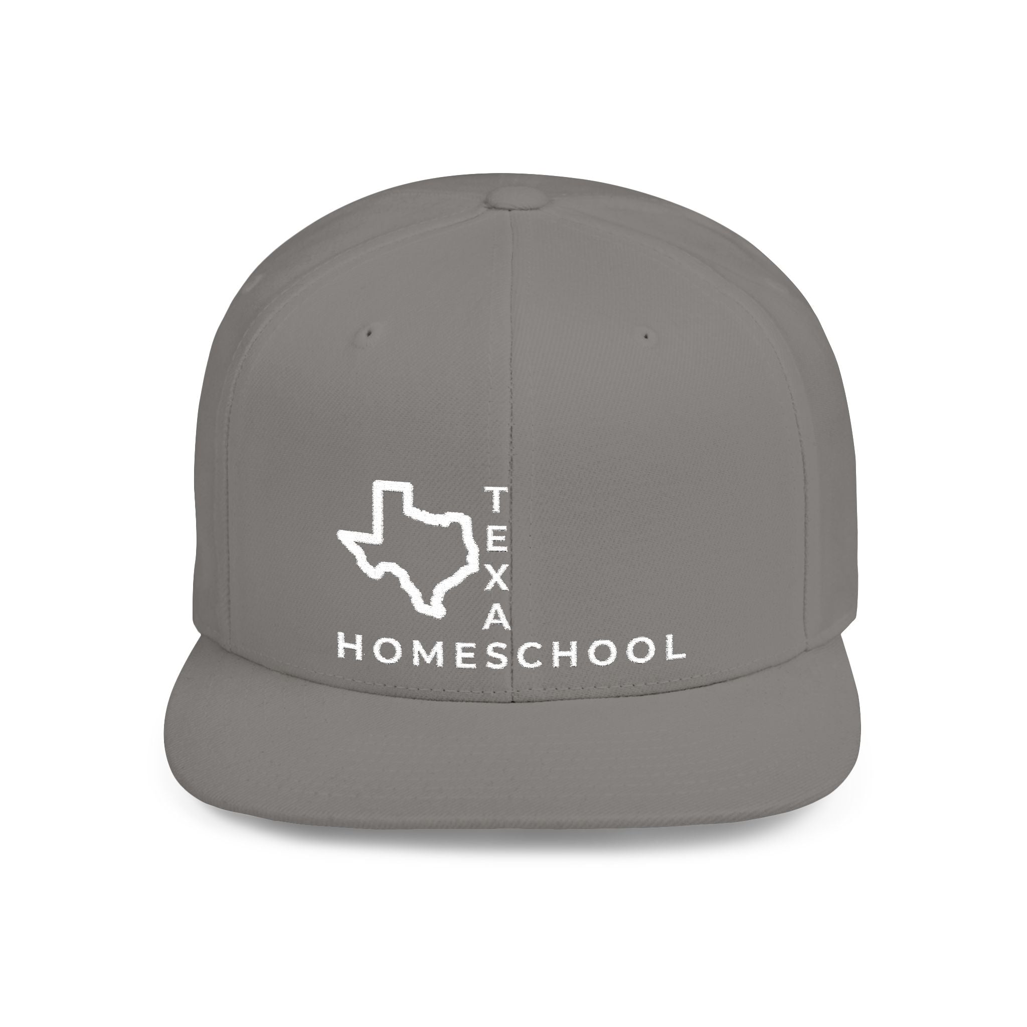 Texas Homeschool Flat Bill Snapback Hat (WHITE embroidery)