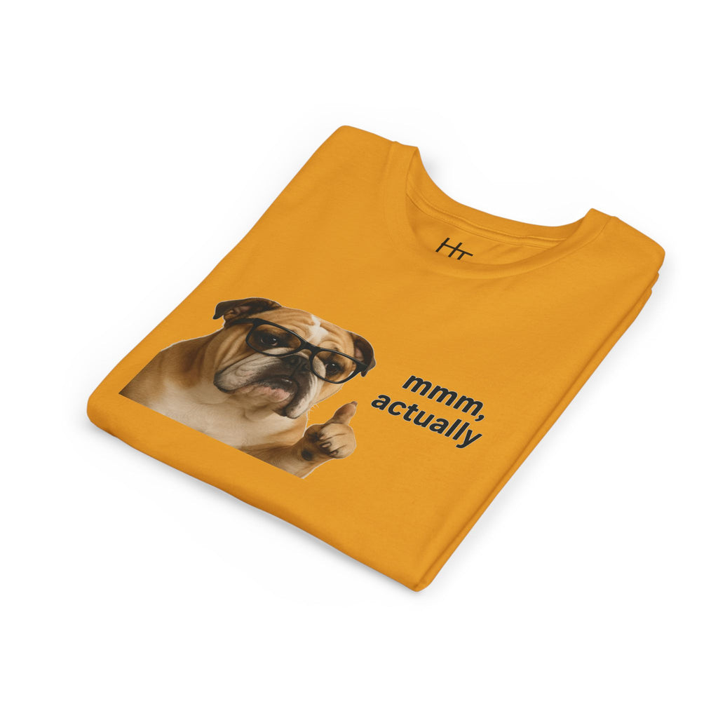 Youth Tee — Funny Bulldog Graphic “mmm, actually” Kids Shirt