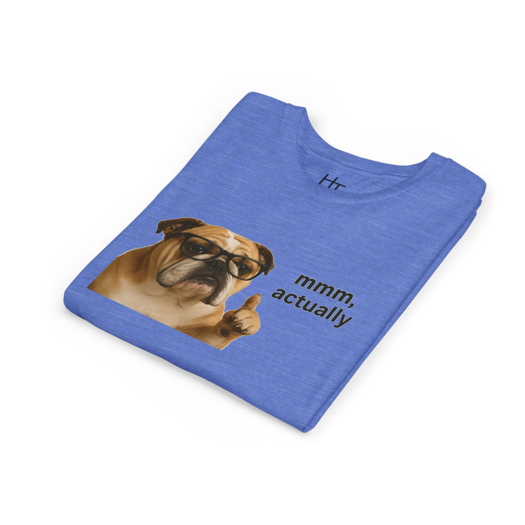 Youth Tee — Funny Bulldog Graphic “mmm, actually” Kids Shirt