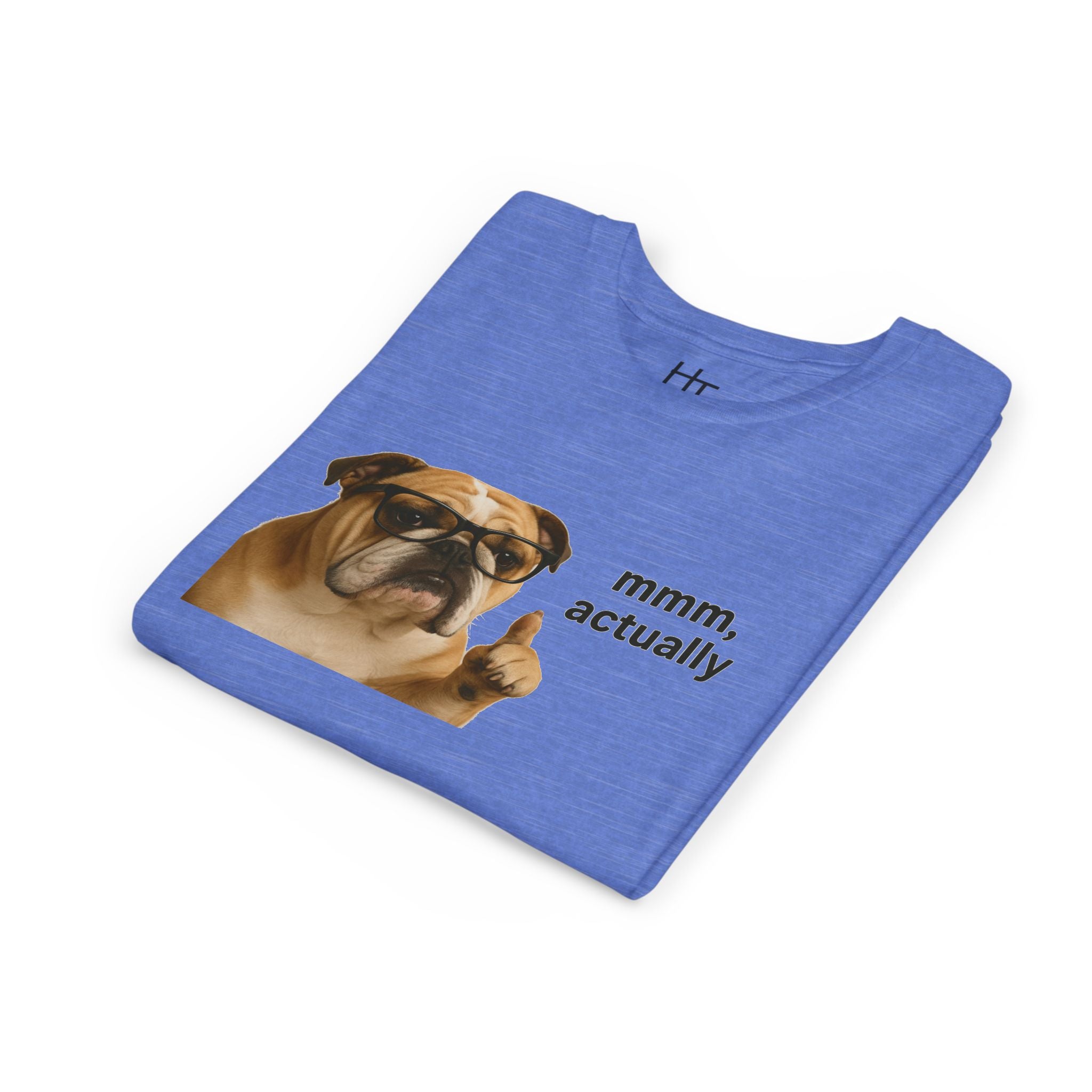 Youth Tee — Funny Bulldog Graphic “mmm, actually” Kids Shirt