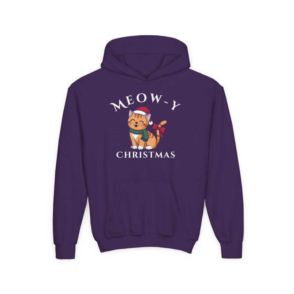 Meowy Christmas Youth Hoodie — Cute Cat Santa Holiday Sweatshirt