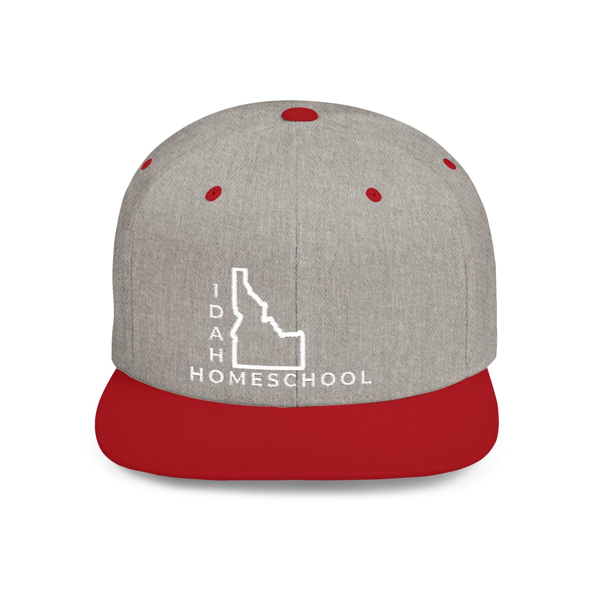 Idaho Homeschool Flat Bill Snapback Hat (WHITE embroidery)