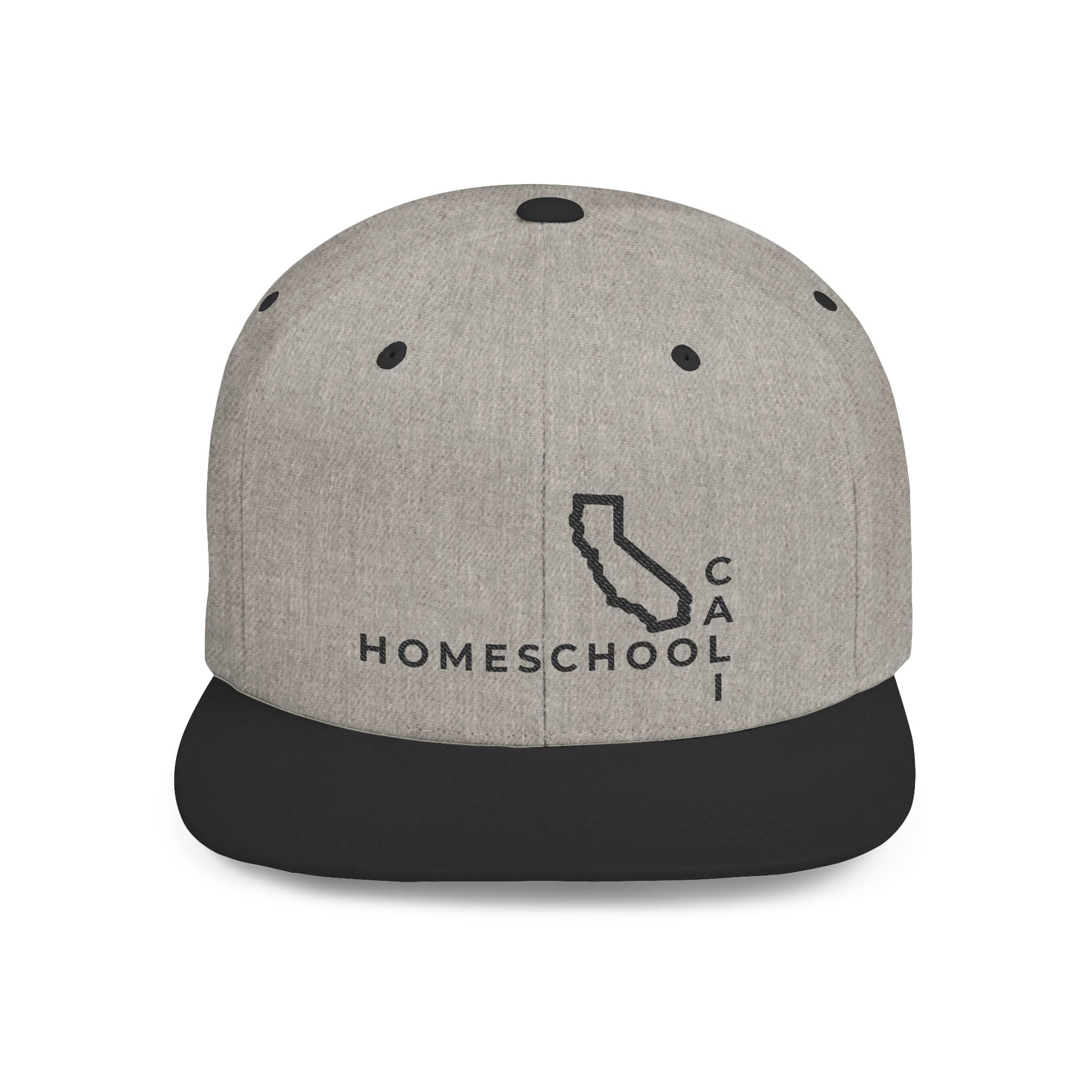 California Homeschool Flat Bill Snapback Hat (BLACK embroidery)