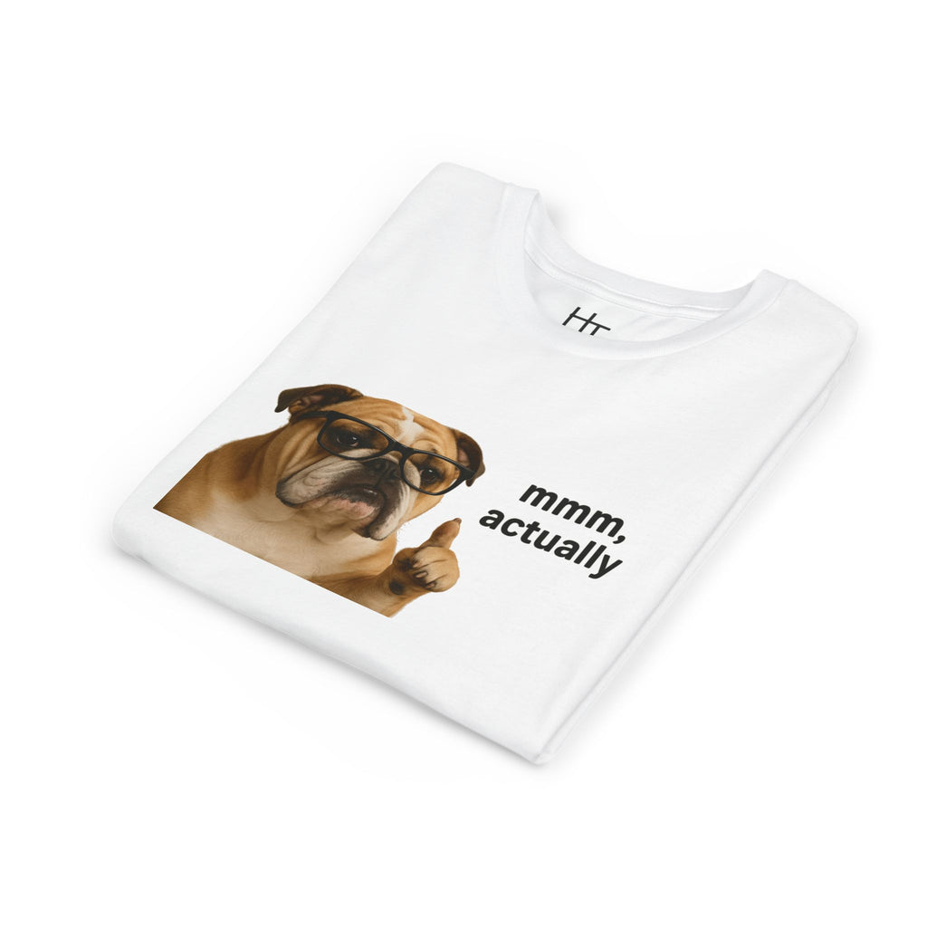 Youth Tee — Funny Bulldog Graphic “mmm, actually” Kids Shirt
