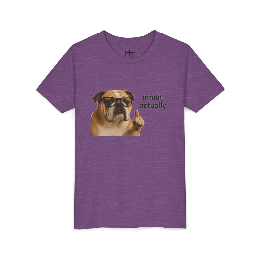Youth Tee — Funny Bulldog Graphic “mmm, actually” Kids Shirt
