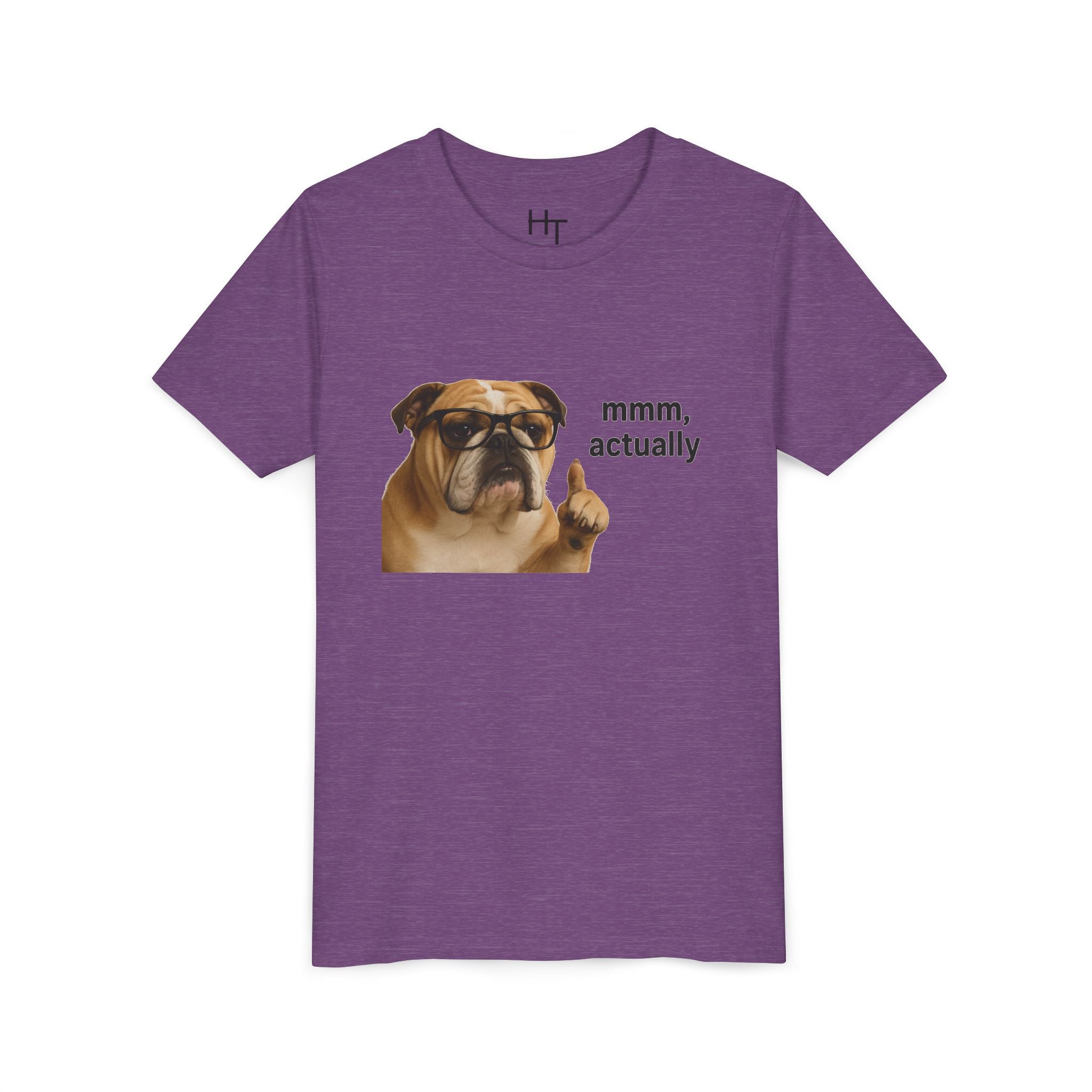 Youth Tee — Funny Bulldog Graphic “mmm, actually” Kids Shirt