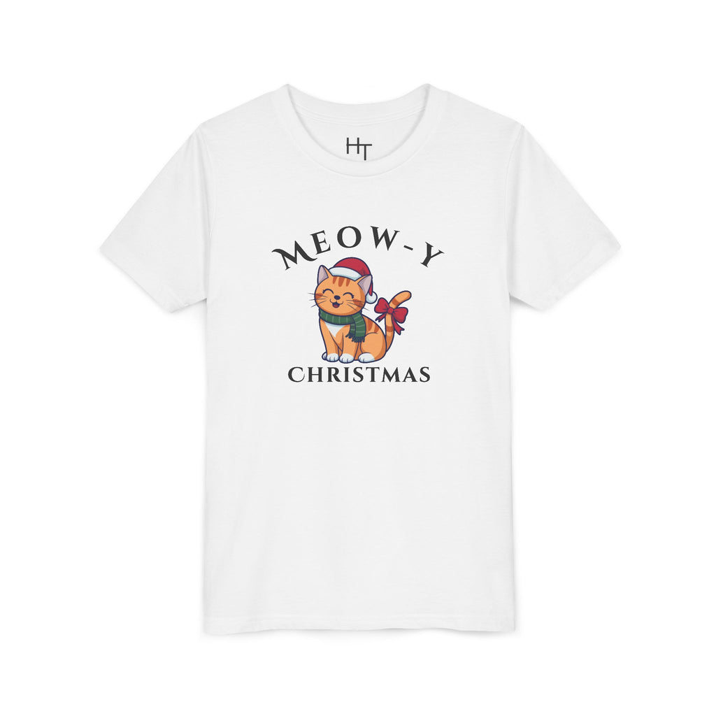 Youth Tee - "Meow-y Christmas" Cute Cat Kids Holiday T-Shirt
