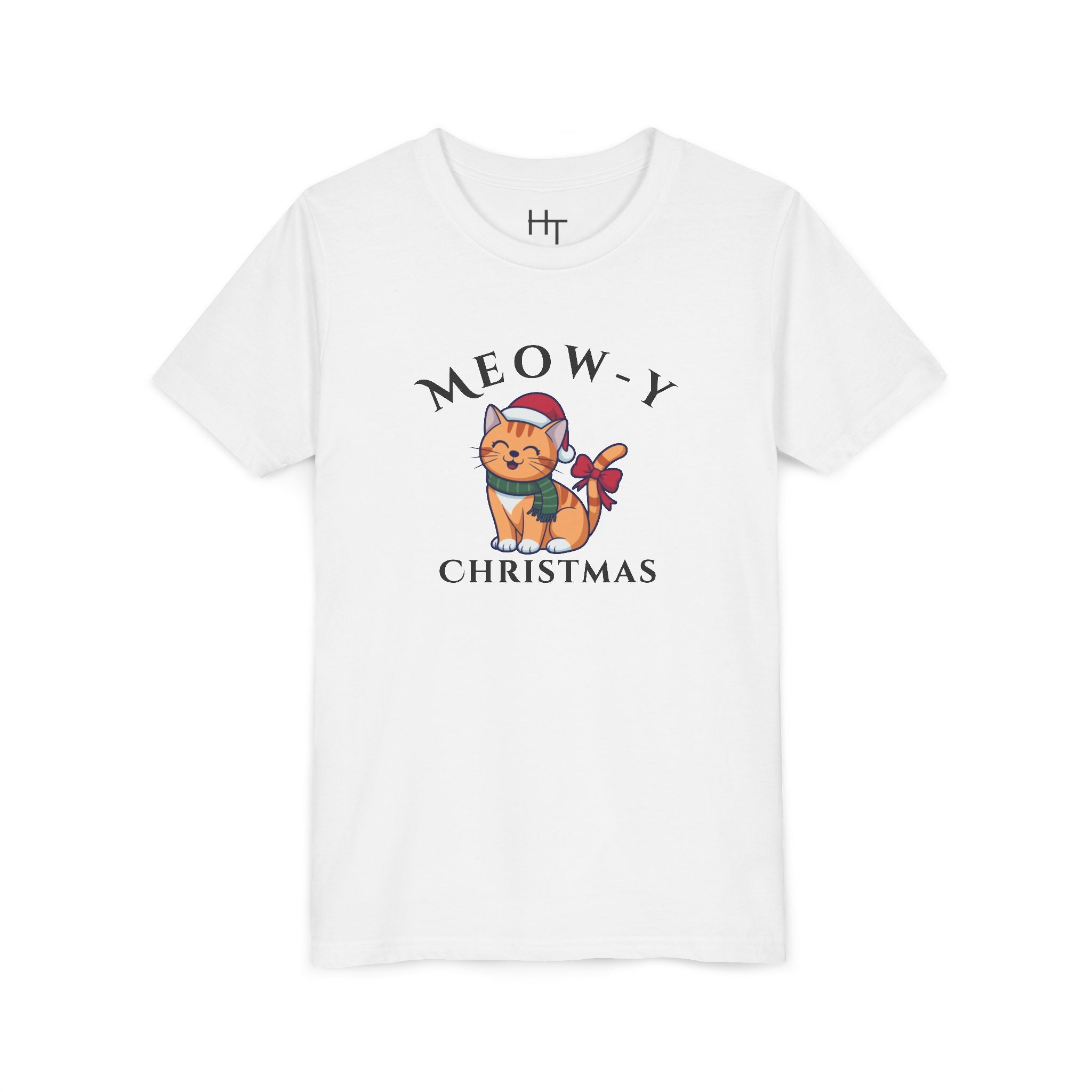 Youth Tee - "Meow-y Christmas" Cute Cat Kids Holiday T-Shirt