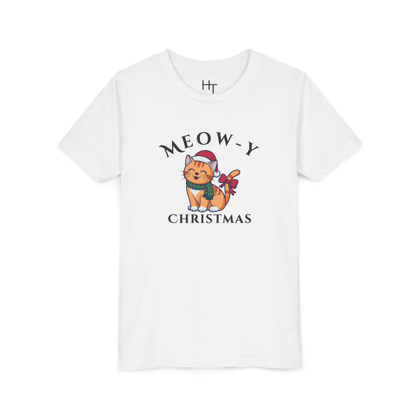 Youth Tee - "Meow-y Christmas" Cute Cat Kids Holiday T-Shirt