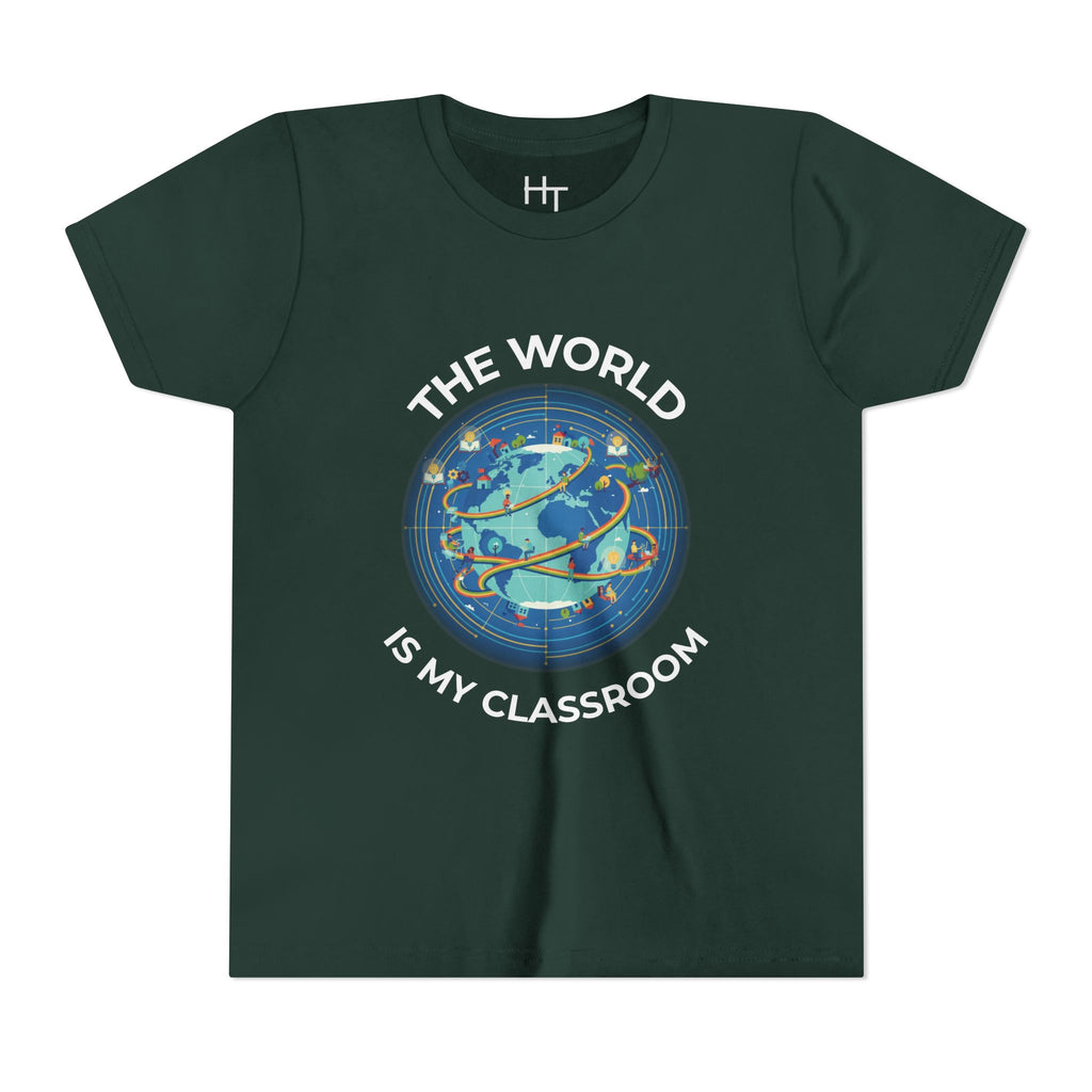 Youth T‑Shirt — "The World Is My Classroom" Globe Tee for Young Explorers